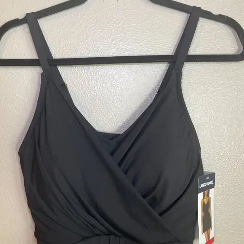 Lands End Tulip Wrap One Piece Swim Dress Black Medium Optional Crossback UPF 50