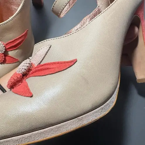 ANTHROPOLOGIE MISS ALBRIGHT Retro Colorblock Ankle Strap Heels Orange Size 7