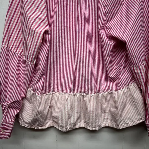 Free Assembly Striped Long Sleeve Ruffle Hem Womens Cotton Top Size XL Pullover Pink