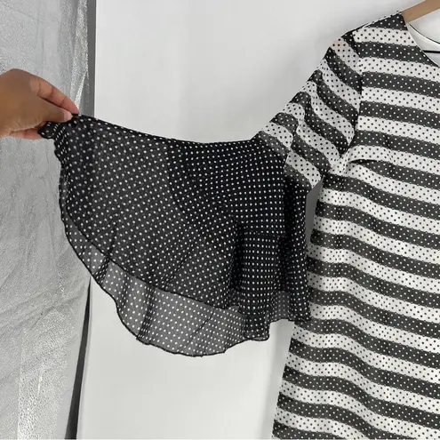 C Est. 1946 Chiffon Striped Polka Dot Dress Ruffled Flare Sleeves NWT Size XS Black