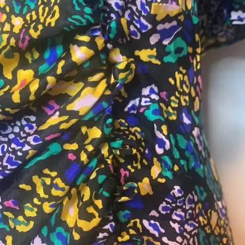 Tanya Taylor Silk Black Multicolor Leopard Demi Dress NWT Size 4 Flawed