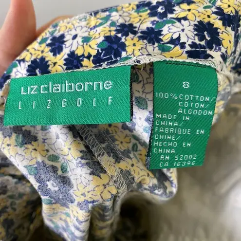 Vintage Liz Claiborne Golf Navy & Yellow Floral High Rise Mom Shorts Size 8 Blue