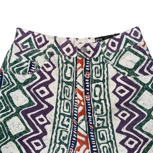 VTG 80s 90s NOT GUILTY High Rise Shorts Sz 5/6 USA Made Bold Aztec Tribal Print Purple