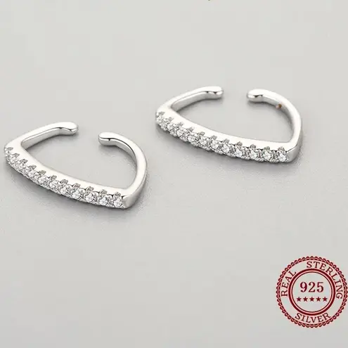 Sterling Silver 925 Sparkling Simple Ear Cuff Earrings