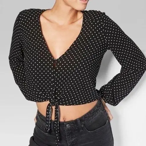 Wild Fable  polka dot button up tie front crop top