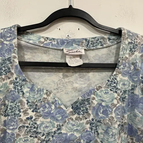 Vintage Sacha Floral Cropped Longsleeve Top Medium Sweetheart Neckline Ditsy Blue