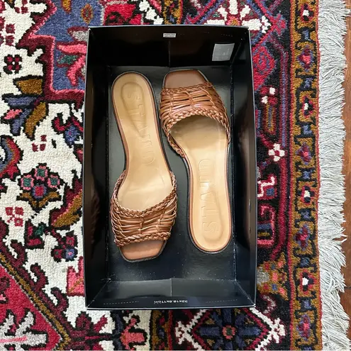 NWT STAUD Woven Leather Slide Sandals Tan Size 9.5