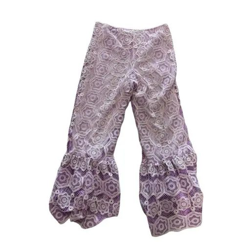 Anna Sui for FREE PEOPLE Pink Floral Lace Pants, Size L, New w/o Tag MSRP $559