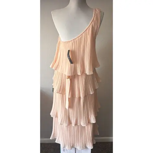 Lulu's Blush Pink One Shoulder Midi Tiered Dress Spring Summer Wedding size Med
