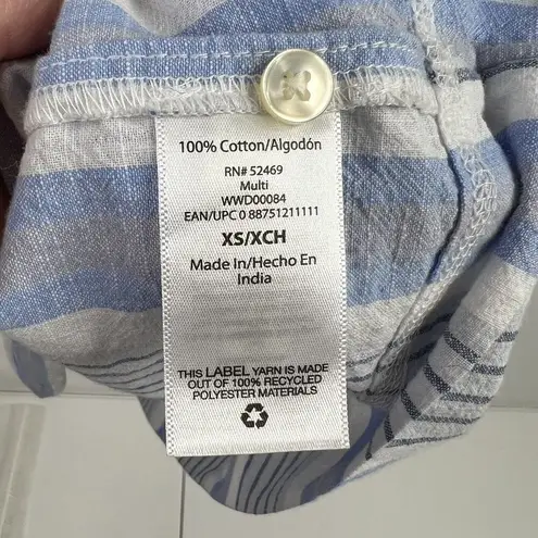 Free Assembly Size XS Shirt Dress Denim Striped Chambray Puff Sleeve V