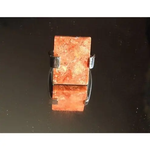 Sterling Silver Ring, Large Red Orange Stone, Sz 6