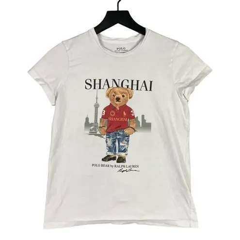 Polo  Ralph Lauren Bear Shanghai Shirt Womens Juniors S White Cotton Graphic Tee