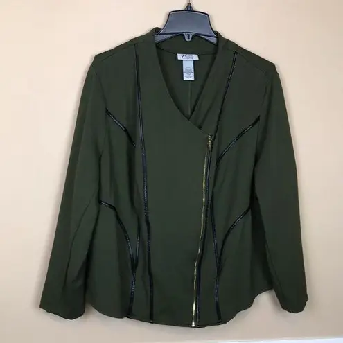 Catherines Curvy Collection Women’s Green Black Faux Leather Detail Moto Jacket Size 24W