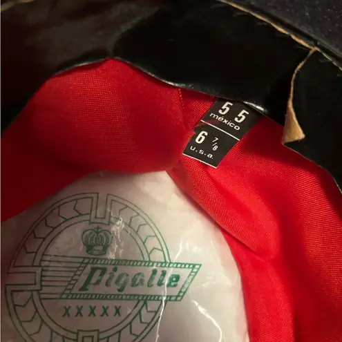 VTG Pigalle Black Felt Hat Braided Scarves Knit Flowers Size 6 7/8 Black/Teal