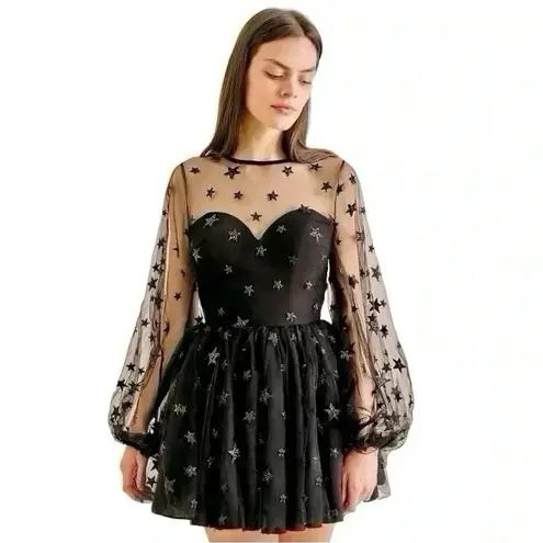 Lirika Matoshi Teuta Star Tulle Dress XL Black Celestial Mini Fairycore