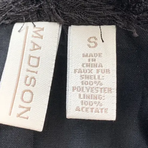 Madison Jacket Black Faux Fur Tipped Fox Open Front Swing Jacket Coat Small