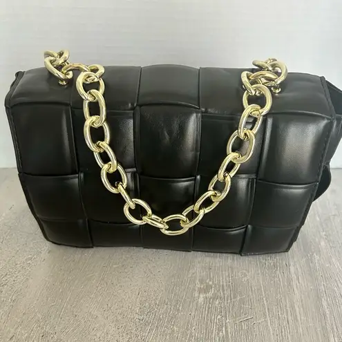 Sexy Faux Leather Puffer purse with Gold chain Black