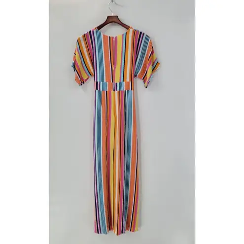 Harper Heritage Dress Small Multicolor Striped Tie Waist Wood Button Front