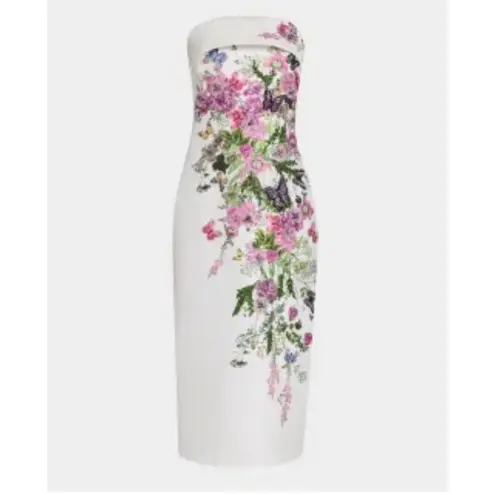 Badgley Mischka Floral Strapless Mikado Cocktail Dress