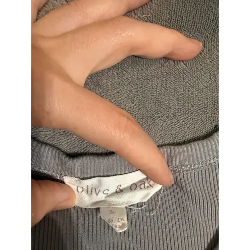 Olive & Oak Size Large Ribbed Cropped Crew Neck Shirt Gray Modal Spandex Blend