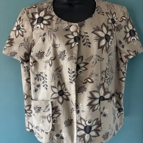 East 5th Jacket Topper XL Floral Short Sleeve 1 Button Front Pockets Taupe Gray