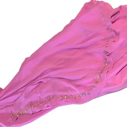 Vintage 90s Y2K Pink Whimsical Beaded Sequin Flower Prom Dress XL Fairycore Glam