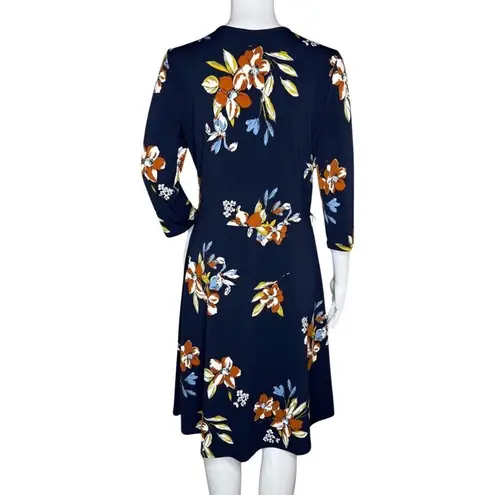 Leota Dress Women Medium Blue Orange Floral Flower Fit Flare Bloom Preppy Office