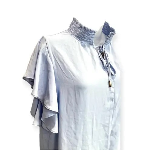 T Tahari Women's Ruffle Sleeve Open Neck Blouse Career Size L Boho Chick