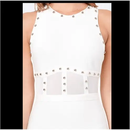 Bebe Gwen Studded Corset Dress XS Ivory Sleeveless Party Cocktail White