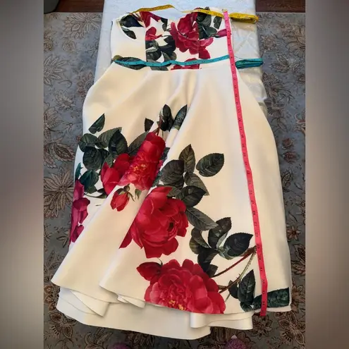 Retro Pinup White and Red Roses Print Bustier Swing Dress Sz L Size L