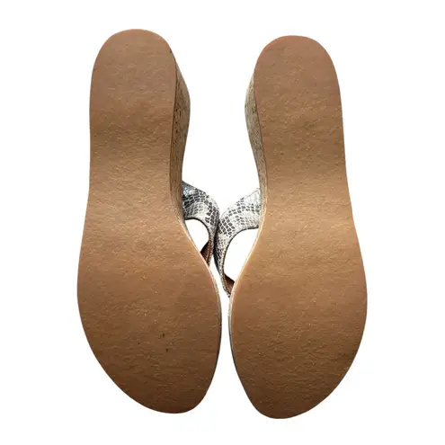 K Jacques St. Tropez Python Print Leather Cork Wedge Thong Sandal Size 40 (US 9) Tan