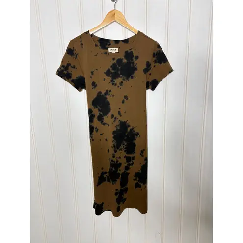 Pact Tie Front T Shirt Dress Brown Black Tie Dye Organic Cotton Midi M Size M