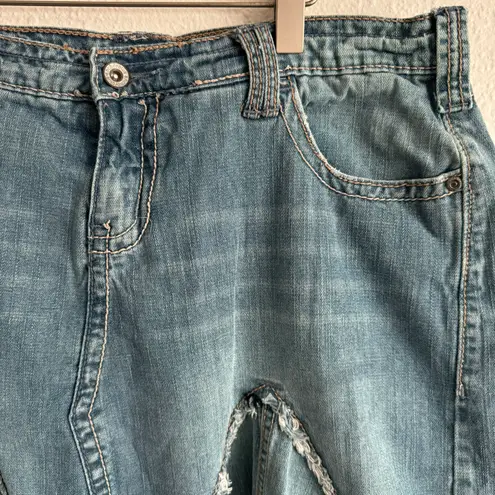 Anchor Blue Vintage Y2K Faded Denim Pleated Dart Raw Hem Midi Rise Mini Skirt