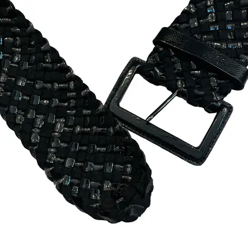 Hobbs 3” Wide Width Black Braided Patent and Leather Braised Belt