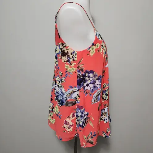 Modcloth  Doe & Rae Coral Floral Pleated Tank Size Small