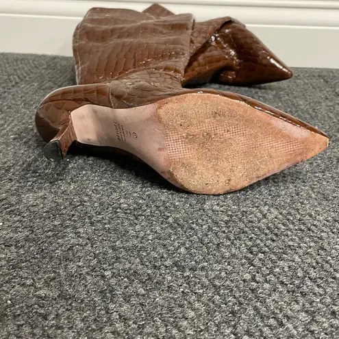Schutz brown leather heeled boots over the knee croc beautiful pointed toe sz 9