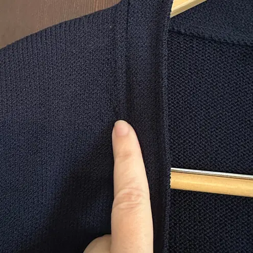 St. John | Santana Knit Navy Blue Long Cardigan with Gold & Enamel Buttons Sz M