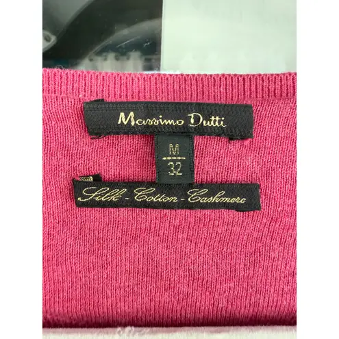 Massimo Dutti A4 Pink Silk Cotton Cashmere Blend V-Neck Long Sleeve Sweater