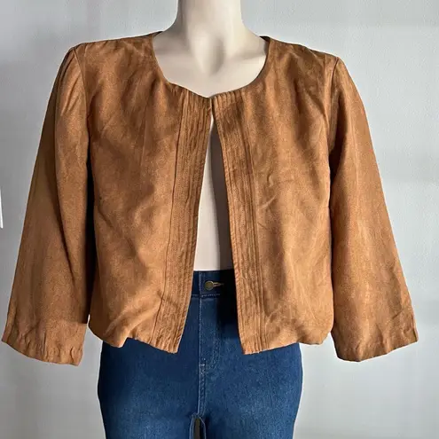 VINTAGE brown faux suede western cottagecore cropped jacket 70s chic Revival Size M
