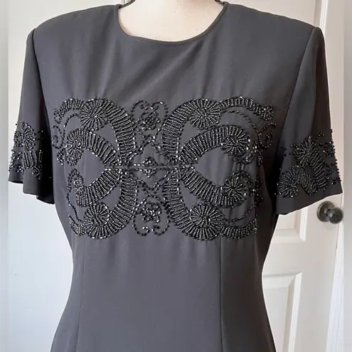 Vintage MARIANNA Embellished Beaded Black Formal Sheath Dress Size 6