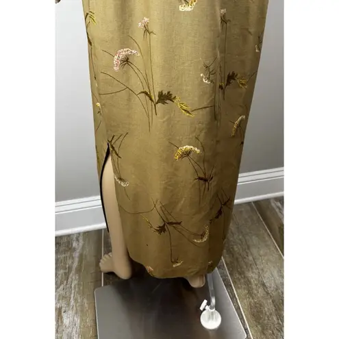 BUSHWACKER Sz 8 Brown Floral Linen Rayon Maxi Sheath Dress Sleeveless USA