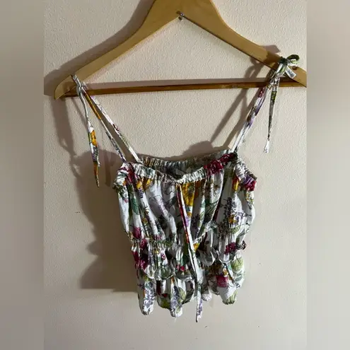 Mine tank with ties Crop Top sleeveless size M colorful lightweight floral Pink Size M