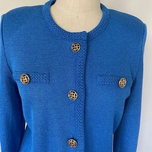 Vintage Royal Blue Gold Button Cardigan Lady Jacket Luxury Preppy Chic Size 8