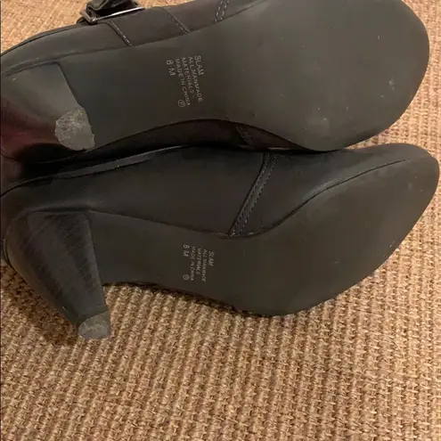 Mudd Slam gray grey buckle heel slouch boots pull on booties 8 M