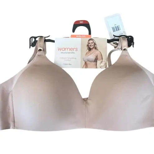 Warner's BLISSFUL BENEFITS underarm smoothing Comfort T shirt Bra NEW Size 34C Tan
