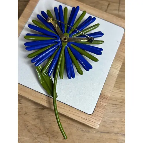 Vintage Blue & Green Flower Brooch Pin Handmade Glass Beads & Metal Backing