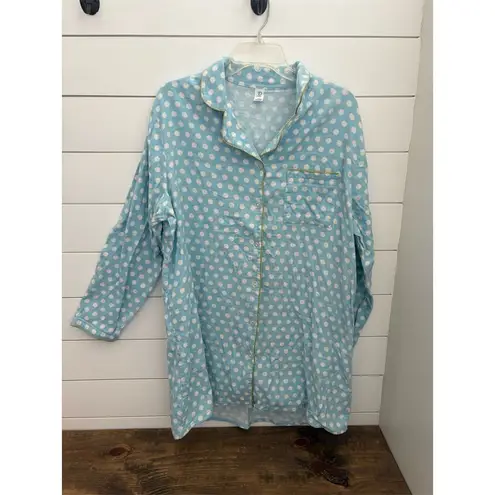 DN intimates Women's Blue Polka Dot Long Sleeve Collared Pajama Top Size M Size M