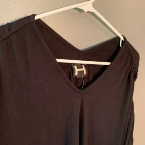H by Bordeaux ¾ Sleeve Dolman Ruched Top Black