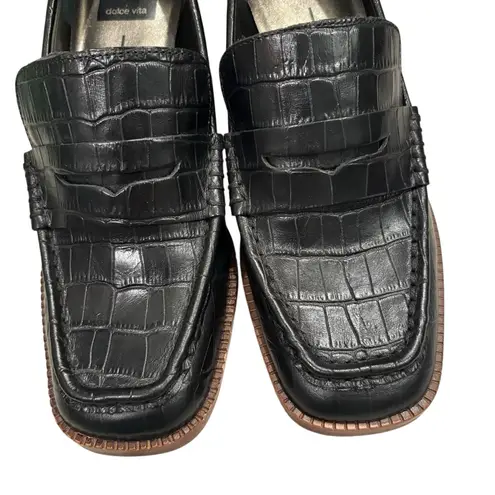 Dolce Vita Talie Black Crocodile Faux Leather Heeled Loafers, Sz 8