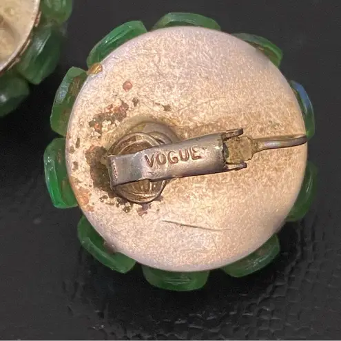 Vintage VOGUE Aurora Borealis Green Dome Cluster Beads Clip On Earrings